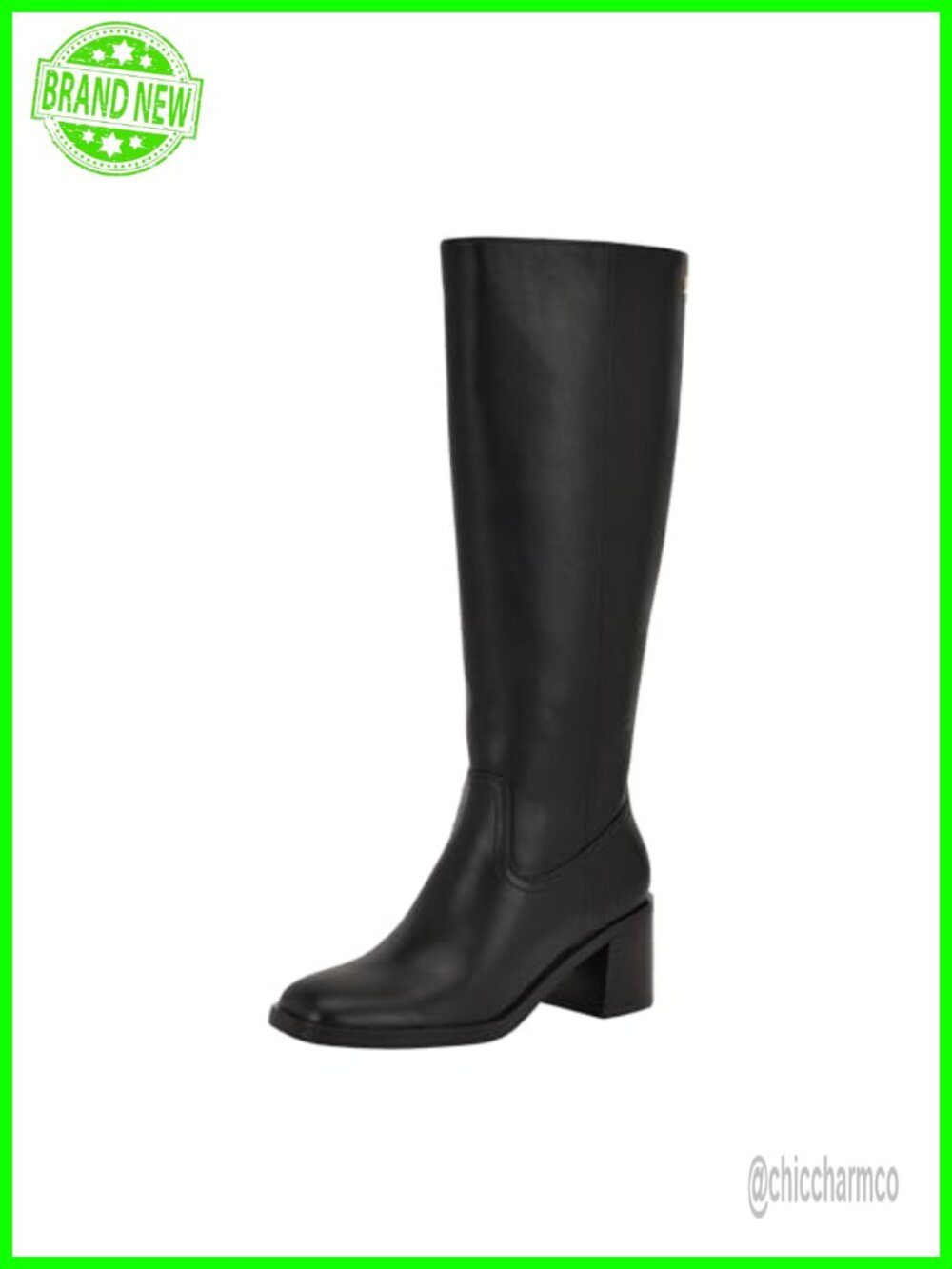 Knee High Boots Faux Leather Square Toe Block Heel Zip Closure